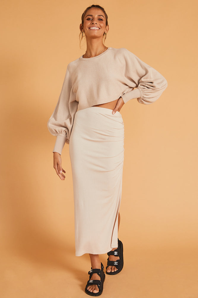 Whispers At Dusk Maxi Skirt Beige-Seaa Fashion