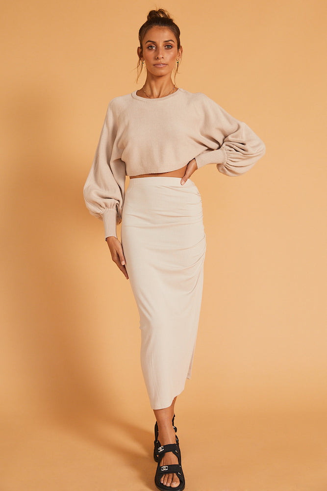 Whispers At Dusk Maxi Skirt Beige-Seaa Fashion