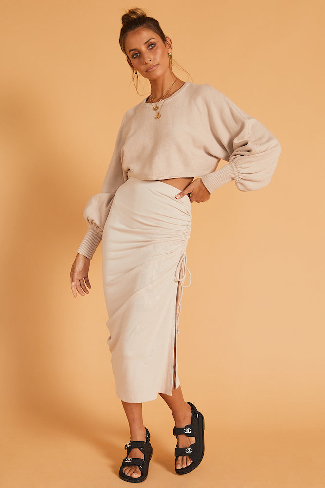 Whispers At Dusk Maxi Skirt Beige-Seaa Fashion