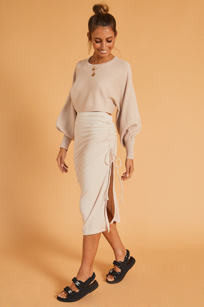 Whispers At Dusk Maxi Skirt Beige-Seaa Fashion