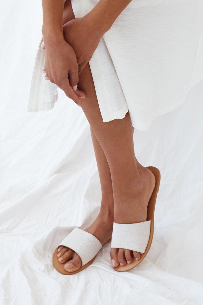 BILLINI Crete Slides Stone Linen-Seaa Fashion