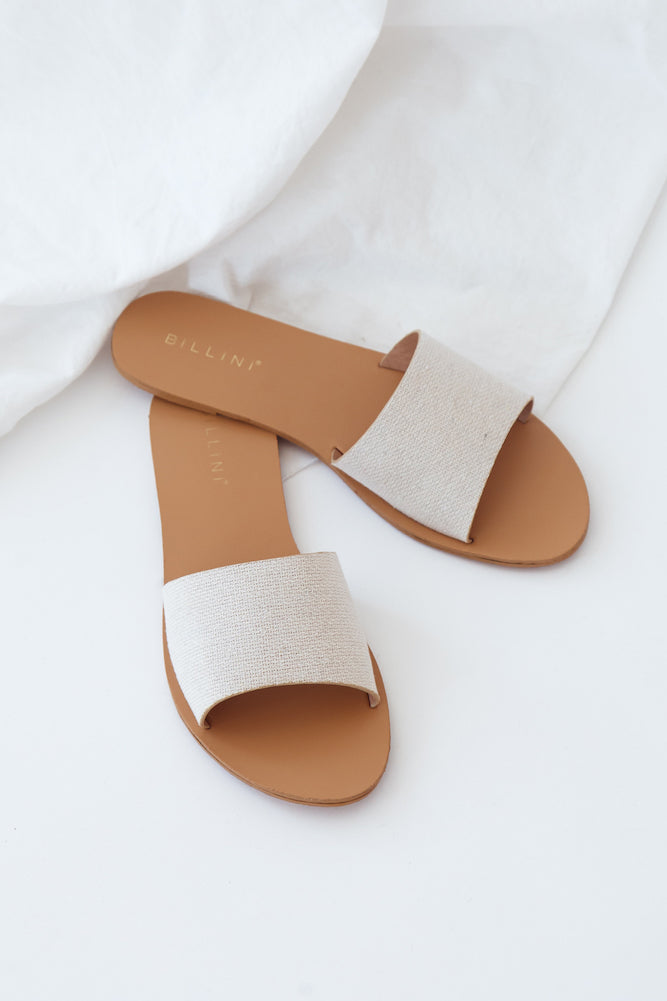 BILLINI Crete Slides Stone Linen-Seaa Fashion