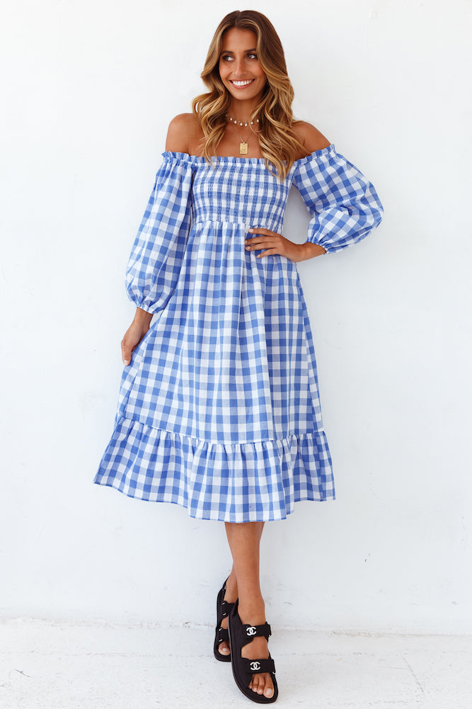 Gingham Skies Midi Dress-Seaa Fashion