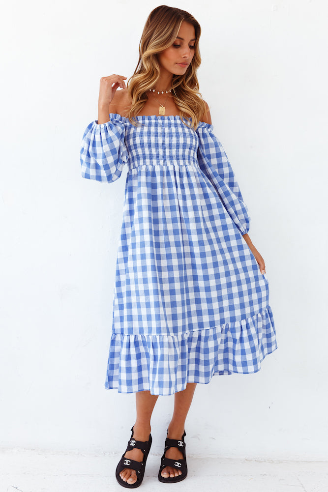 Gingham Skies Midi Dress-Seaa Fashion