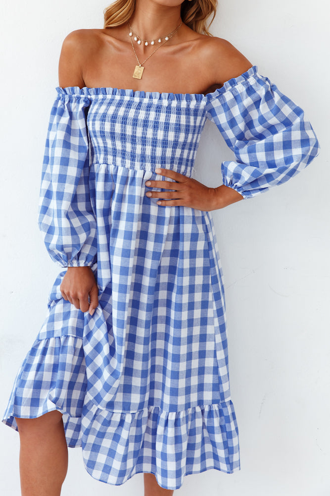 Gingham Skies Midi Dress-Seaa Fashion