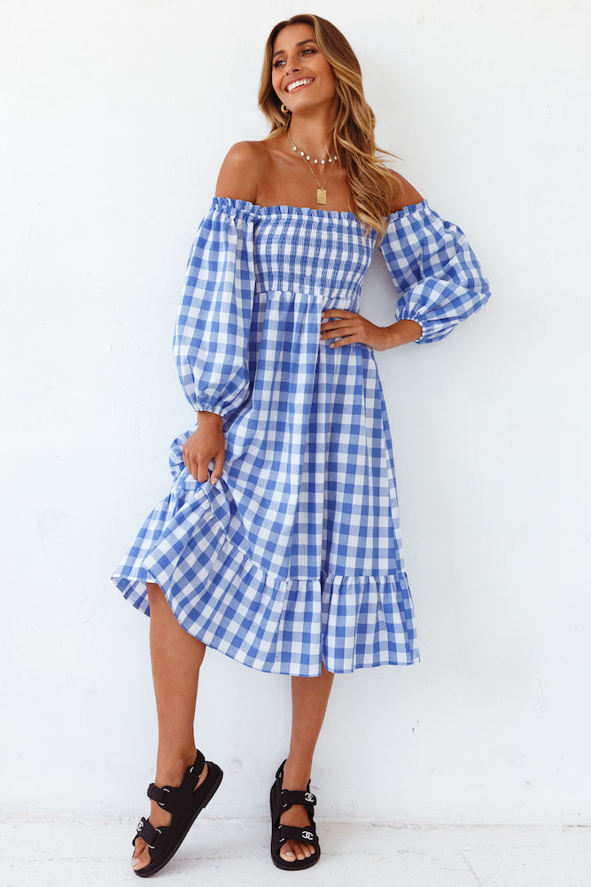 Gingham Skies Midi Dress-Seaa Fashion