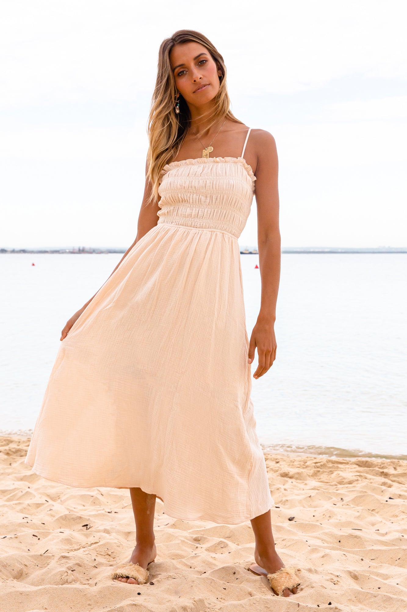 Catallena Midi Dress Beige-Seaa Fashion