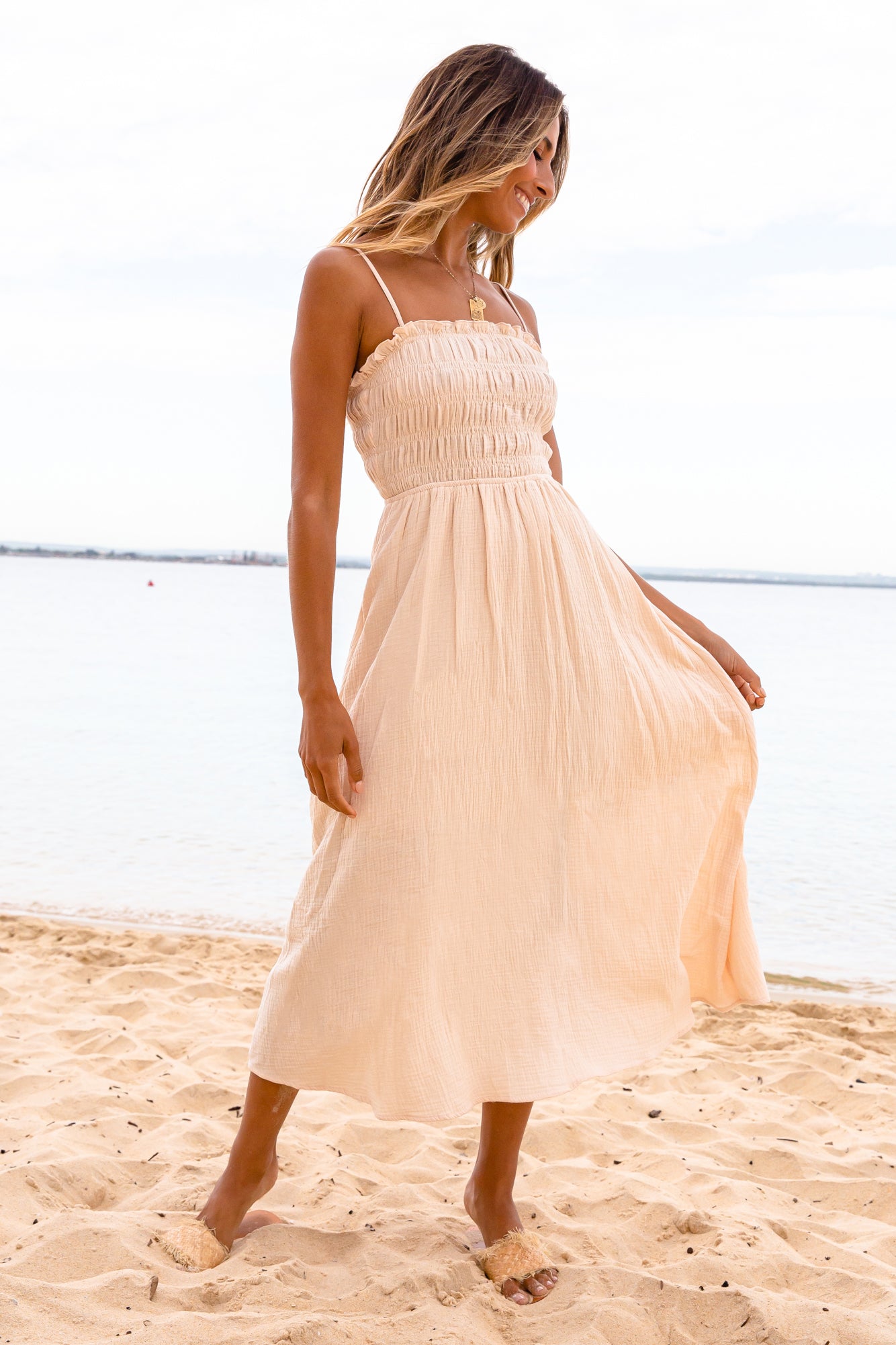 Catallena Midi Dress Beige-Seaa Fashion