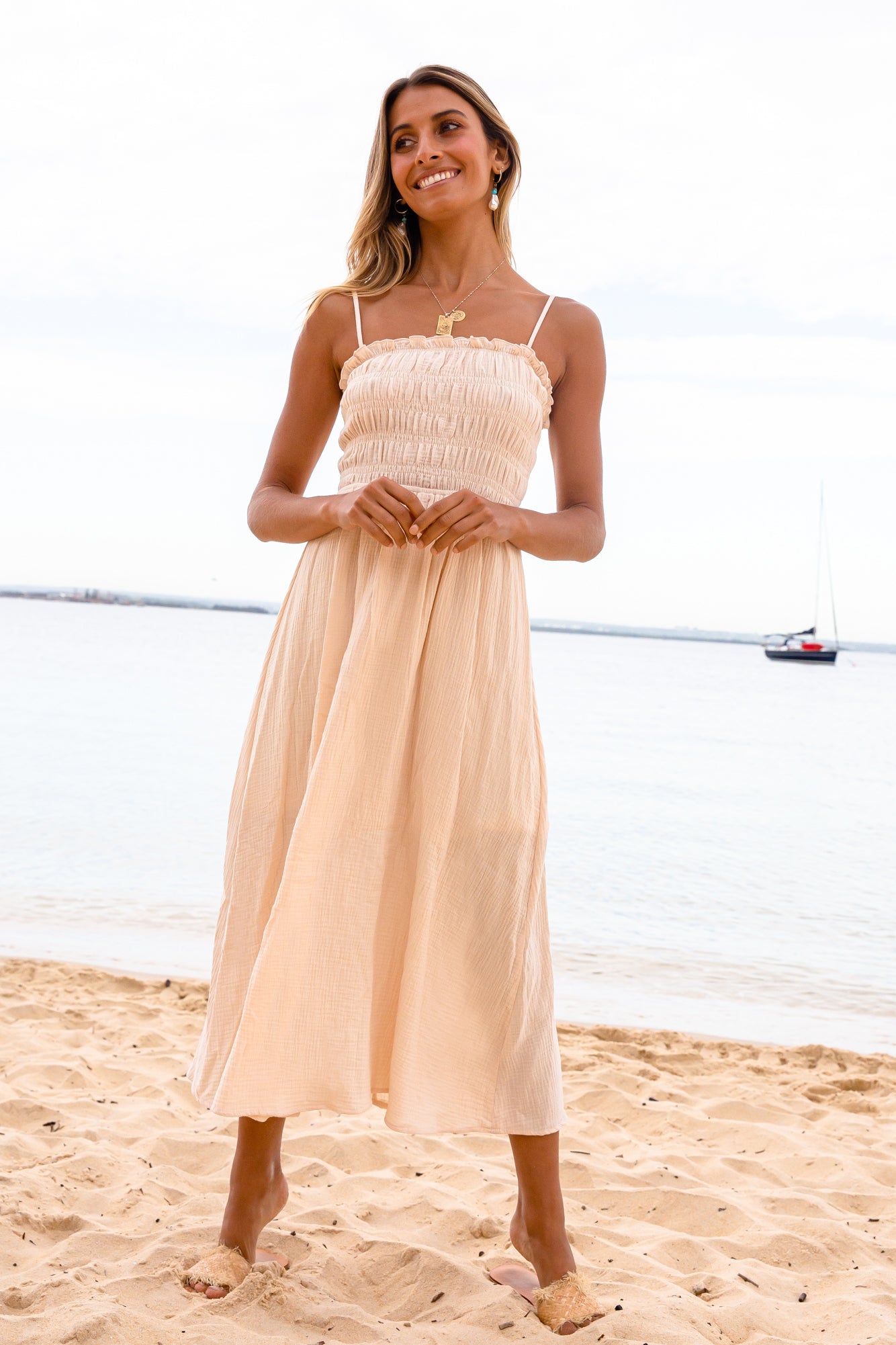 Catallena Midi Dress Beige-Seaa Fashion