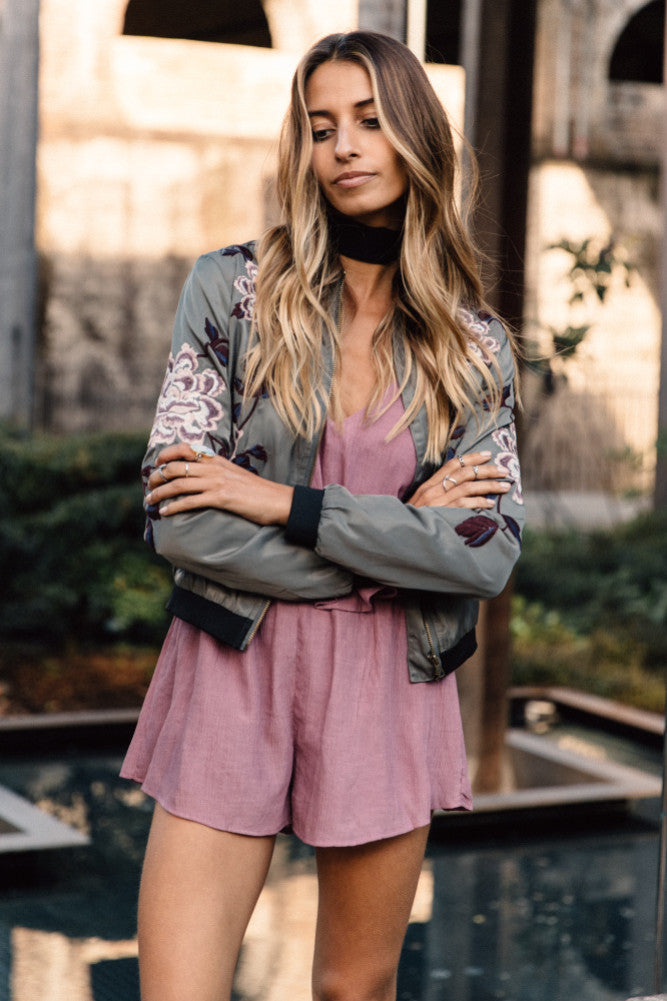 Peony Bomber Jacket Khaki-Seaa Fashion