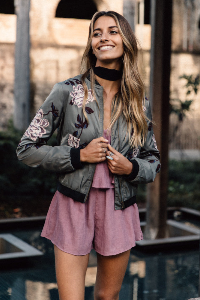 Peony Bomber Jacket Khaki-Seaa Fashion