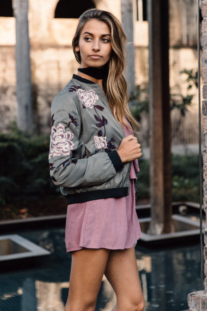 Peony Bomber Jacket Khaki-Seaa Fashion