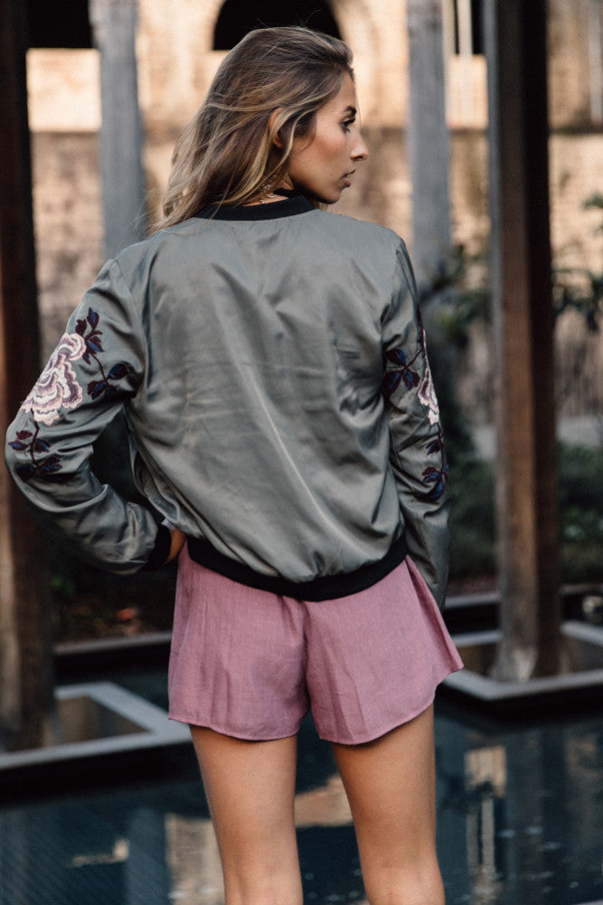 Peony Bomber Jacket Khaki-Seaa Fashion