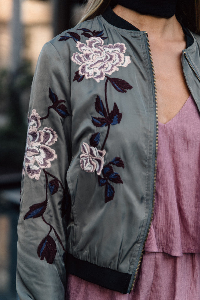 Peony Bomber Jacket Khaki-Seaa Fashion