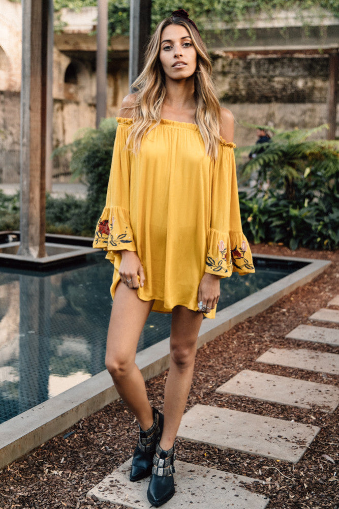 Abbey Lee Dress Mustard-Seaa Fashion