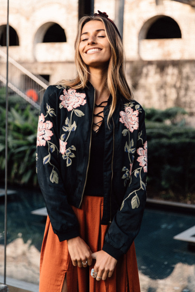 Peony Bomber Jacket Black-Seaa Fashion
