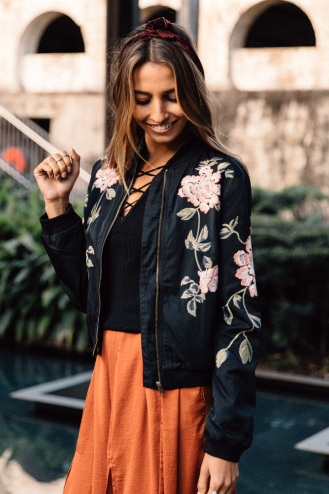 Peony Bomber Jacket Black-Seaa Fashion
