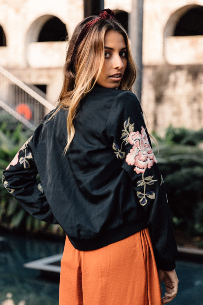 Peony Bomber Jacket Black-Seaa Fashion