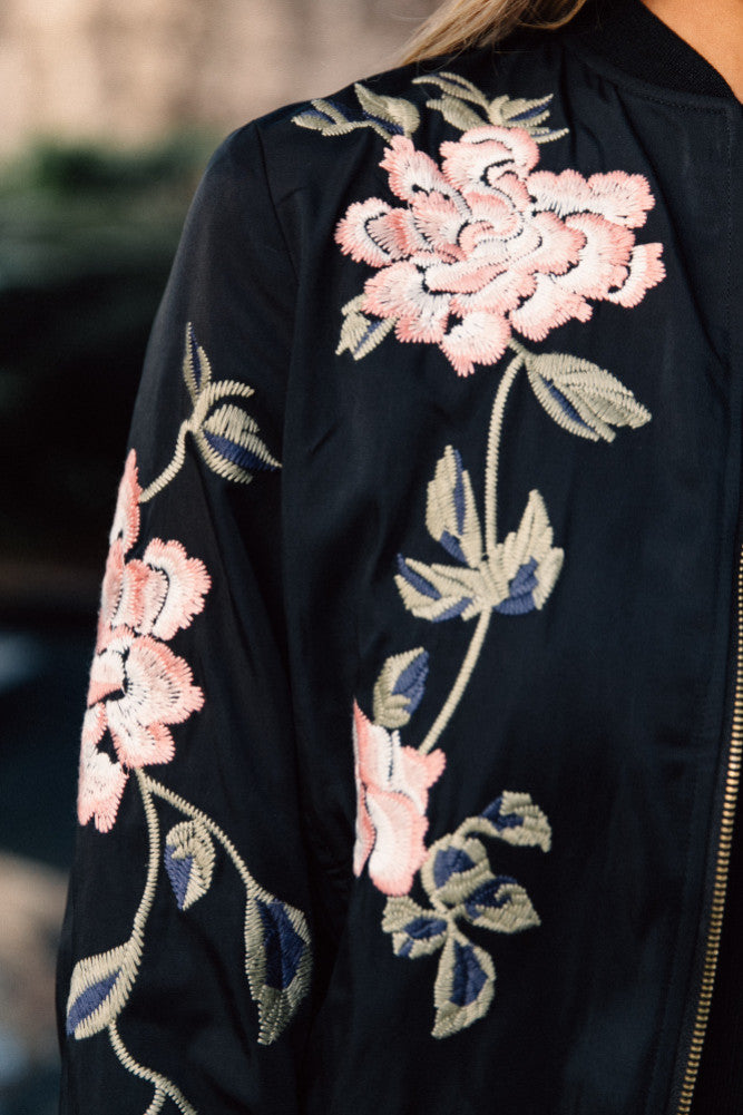 Peony Bomber Jacket Black-Seaa Fashion