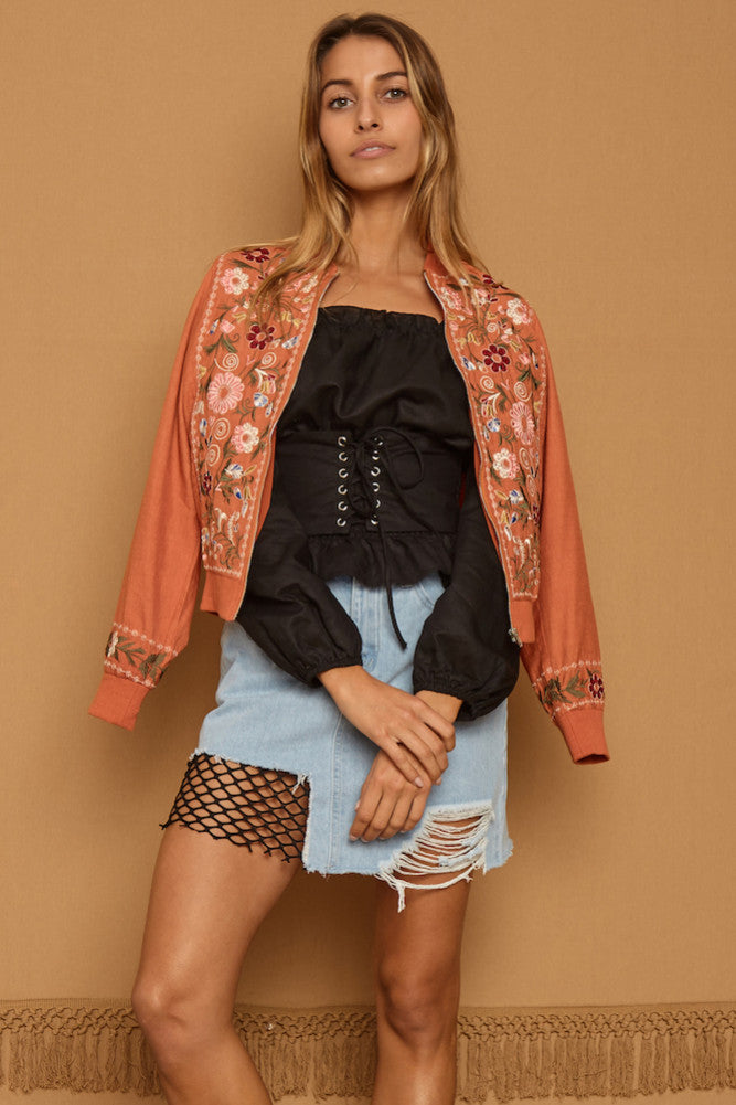 Moon Child Bomber Jacket Tan-Seaa Fashion