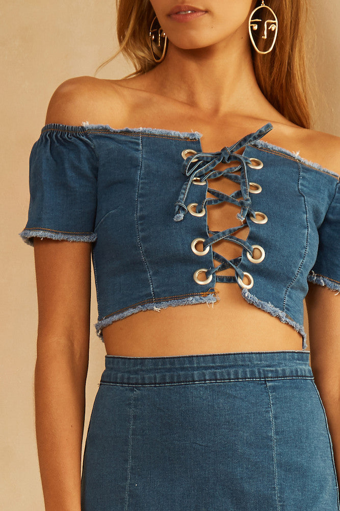 Fuego Crop Top Dark Denim-Seaa Fashion