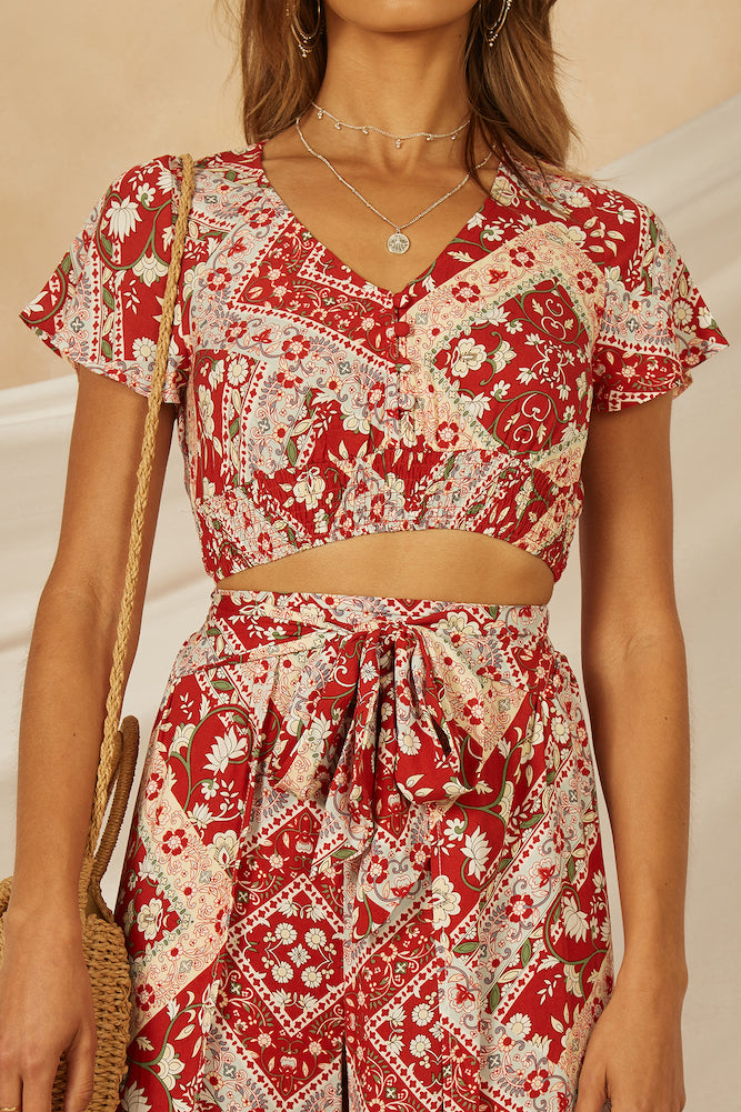 Vintage Polaroids Crop Top Red-Seaa Fashion