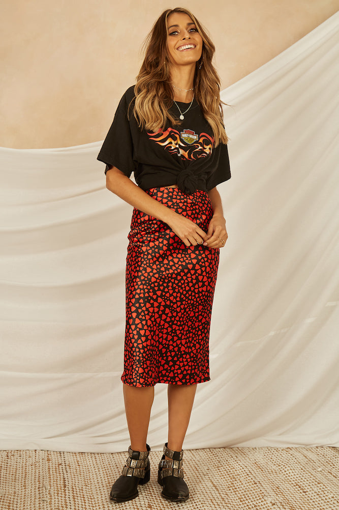 Heart On Your Sleeve Midi Skirt Black-Seaa Fashion