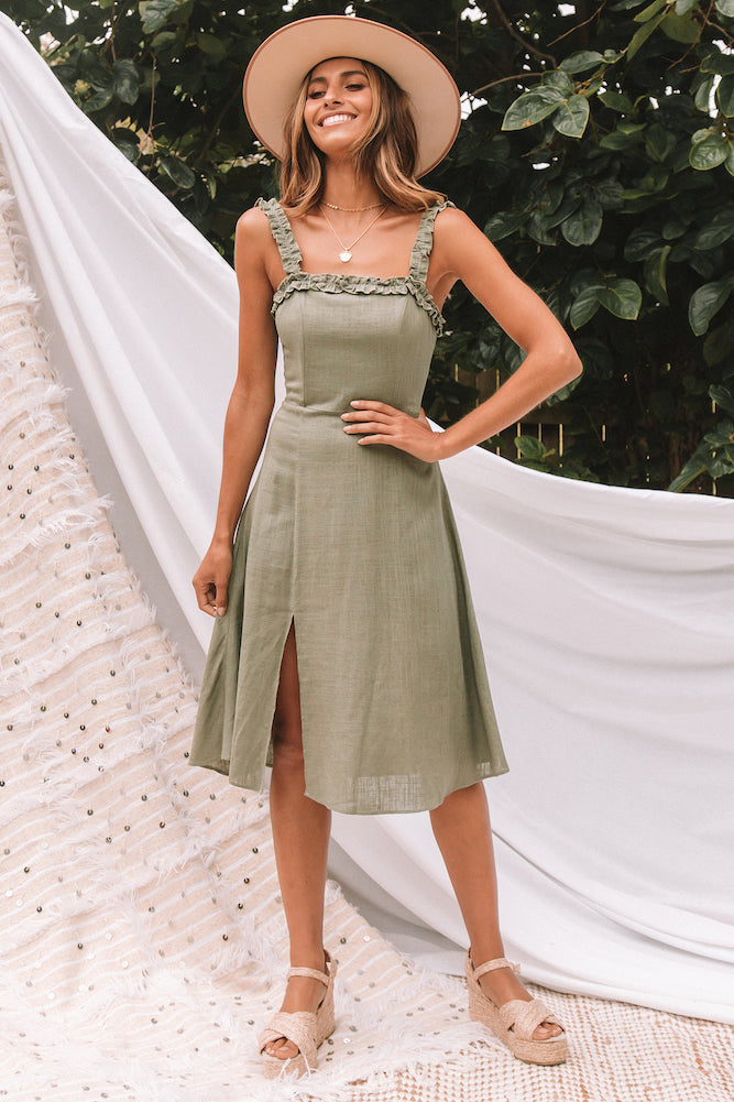 Wandermere Midi Dress Olive-Seaa Fashion