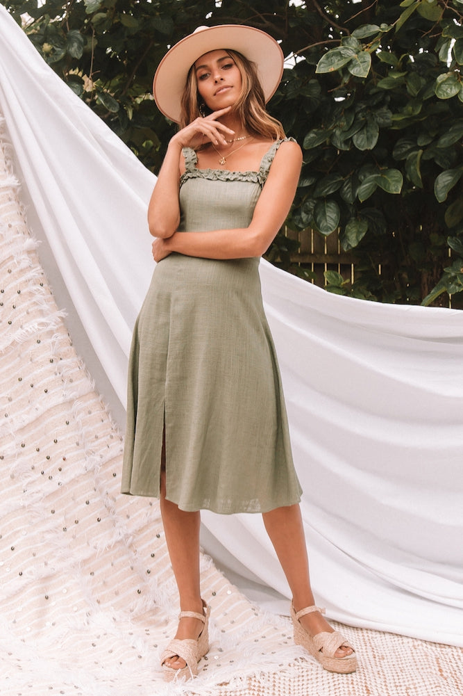 Wandermere Midi Dress Olive-Seaa Fashion