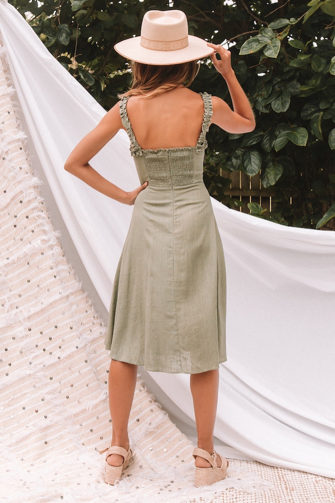 Wandermere Midi Dress Olive-Seaa Fashion