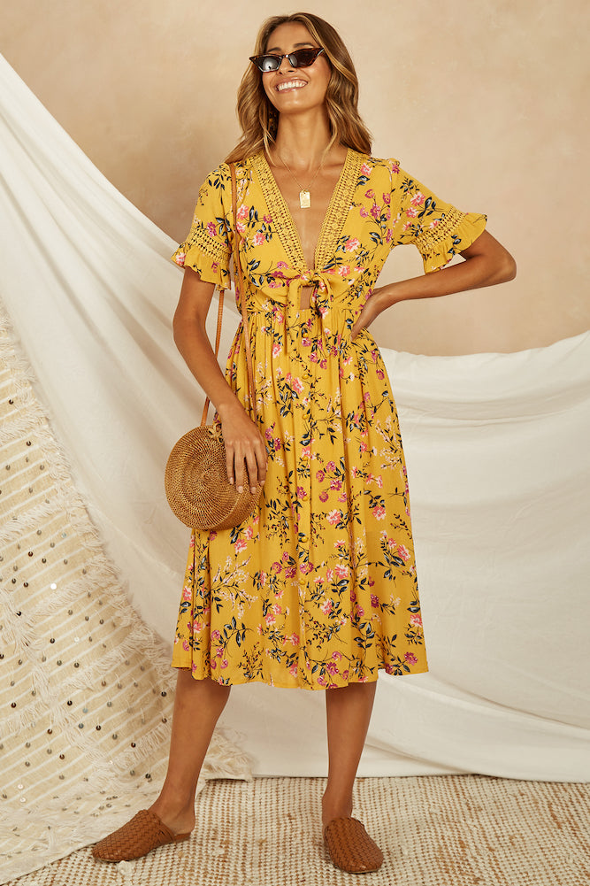 Ashler Hills Midi Dress Mustard-Seaa Fashion