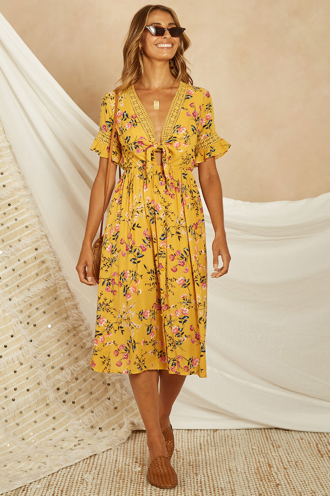 Ashler Hills Midi Dress Mustard-Seaa Fashion