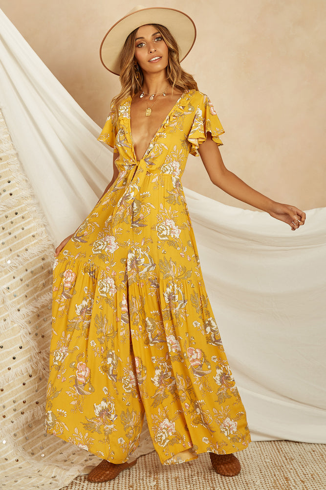 Aztec Jumpsuit Mustard-Seaa Fashion