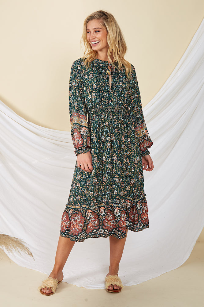 Strange Trails Maxi Dress Forest Green-Seaa Fashion