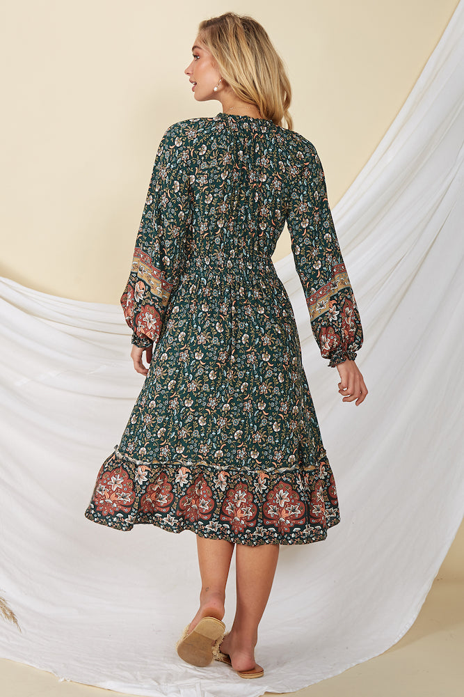 Strange Trails Maxi Dress Forest Green-Seaa Fashion