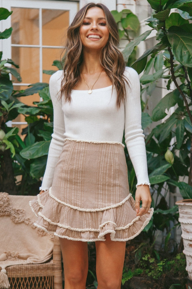 Cotton Candy Skies Mini Skirt Mocha-Seaa Fashion