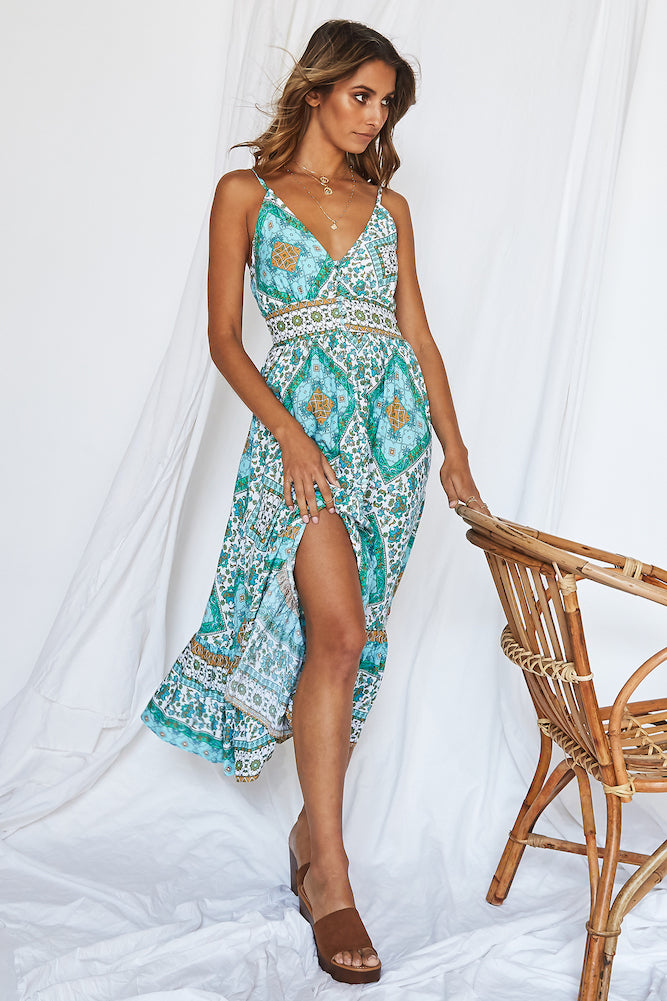 Adella Midi Dress Aqua-Seaa Fashion