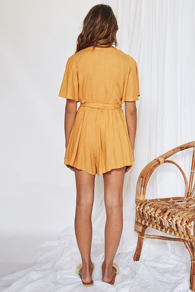 Coastal Treasure Romper Mustard-Seaa Fashion