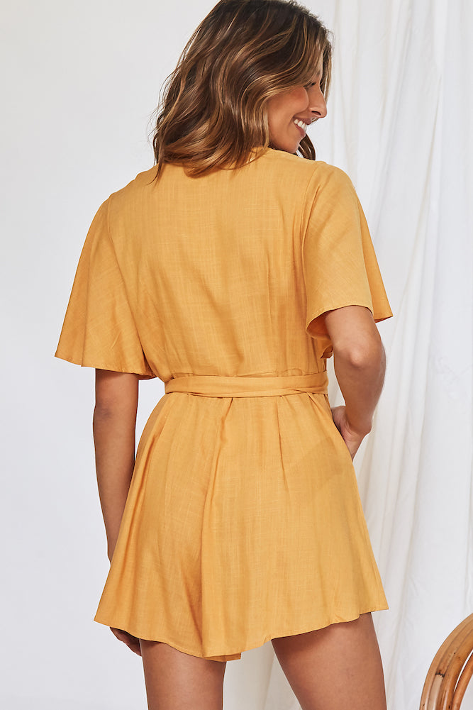 Coastal Treasure Romper Mustard-Seaa Fashion