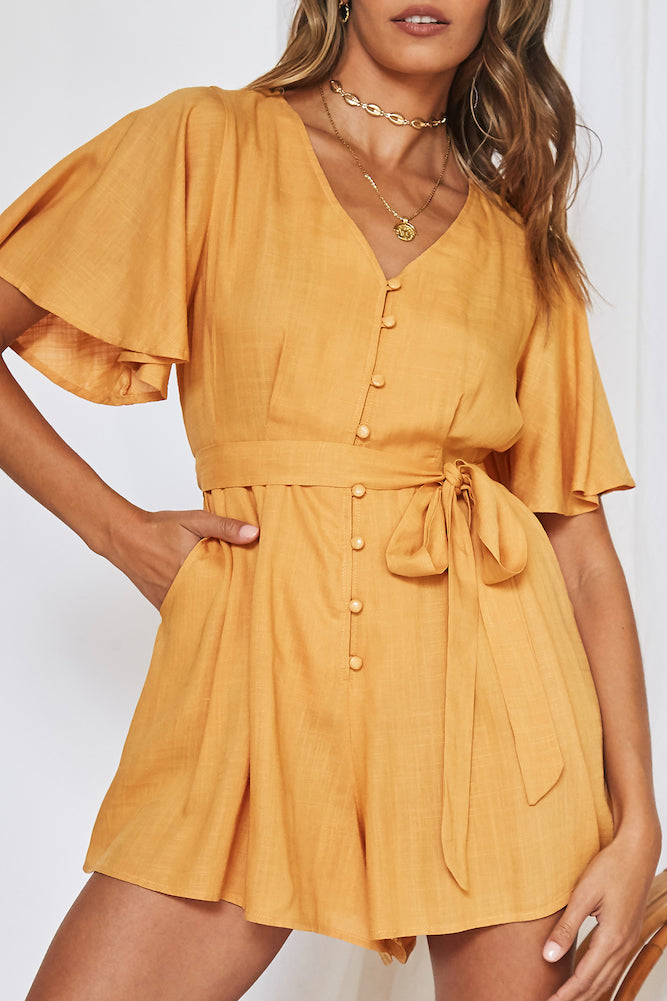 Coastal Treasure Romper Mustard-Seaa Fashion