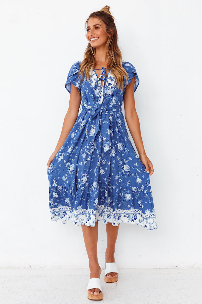 Wind Flower Midi Dress Blue-Seaa Fashion