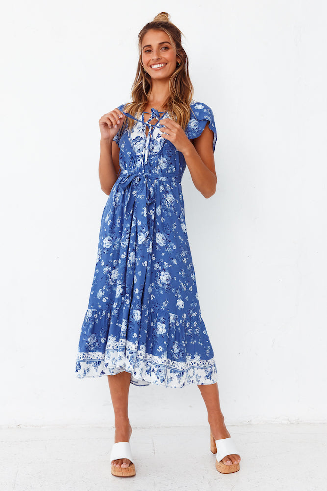 Wind Flower Midi Dress Blue-Seaa Fashion