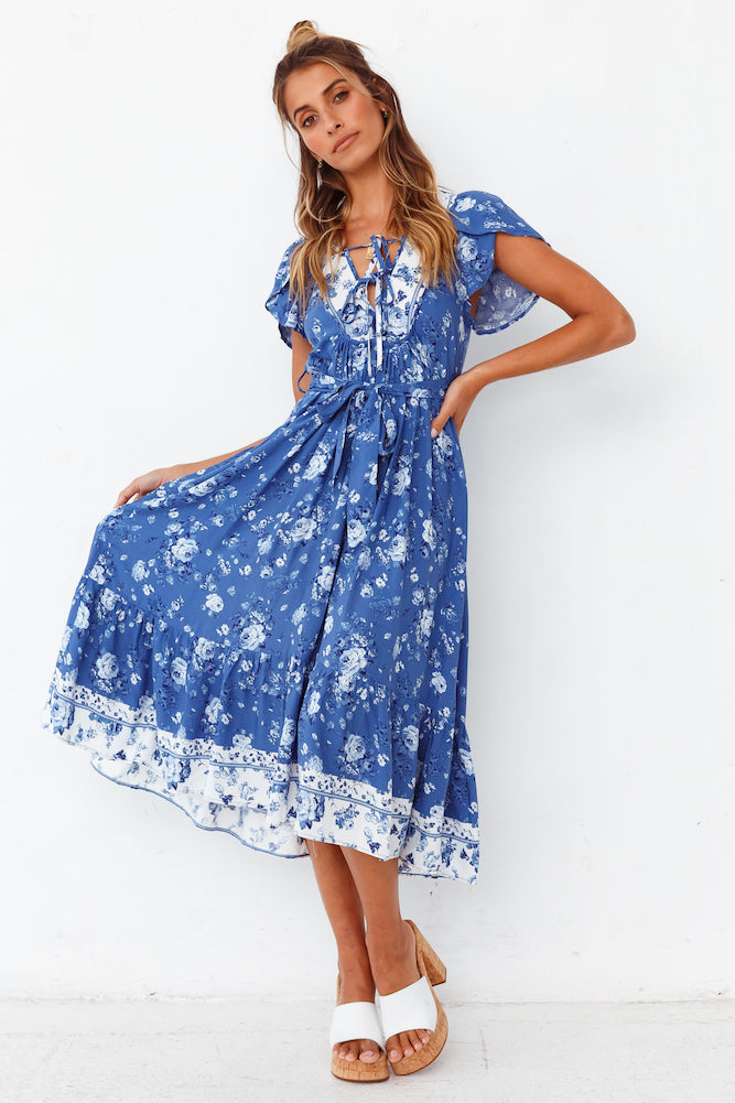 Wind Flower Midi Dress Blue-Seaa Fashion