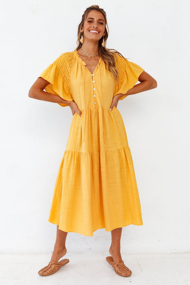 Starry Streets Midi Dress Mustard-Seaa Fashion