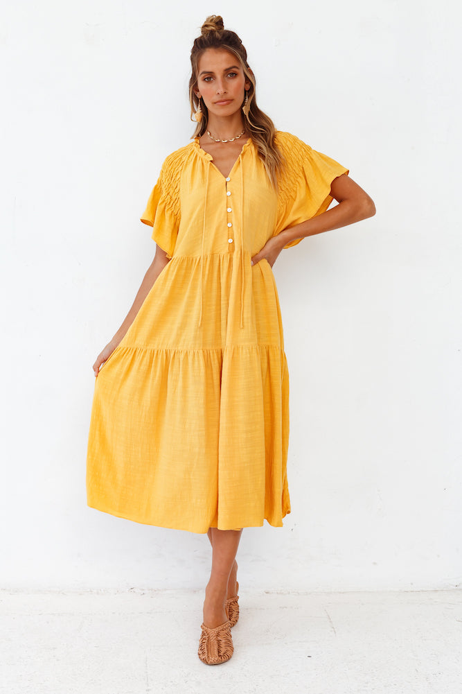 Starry Streets Midi Dress Mustard-Seaa Fashion