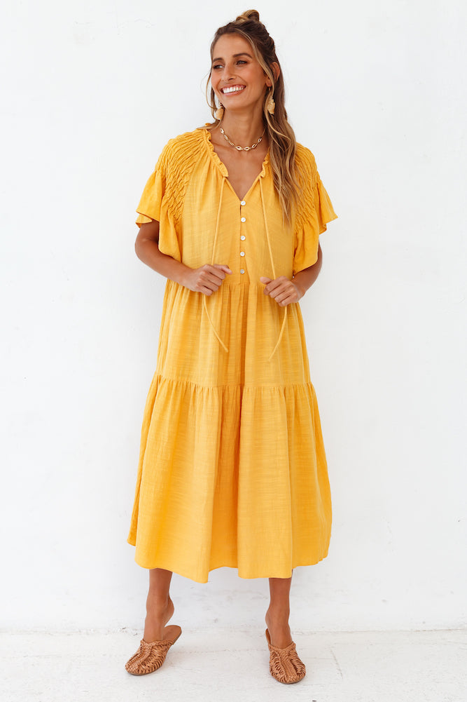 Starry Streets Midi Dress Mustard-Seaa Fashion