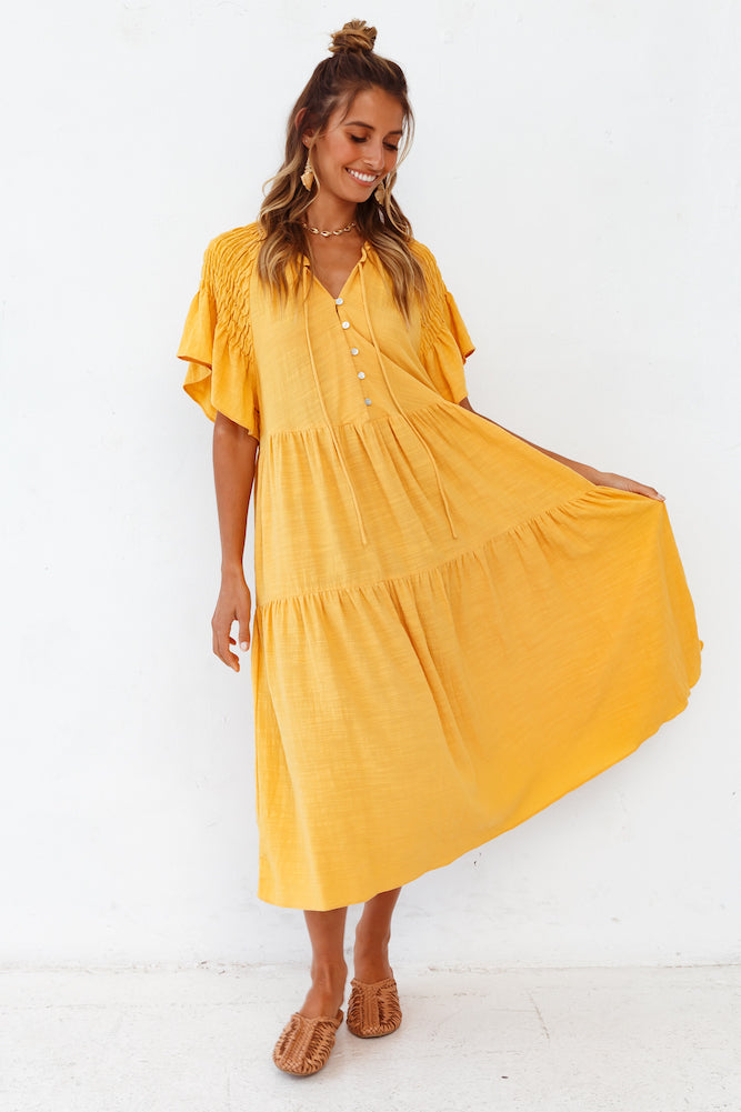 Starry Streets Midi Dress Mustard-Seaa Fashion