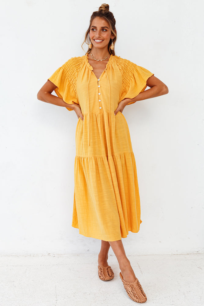 Starry Streets Midi Dress Mustard-Seaa Fashion