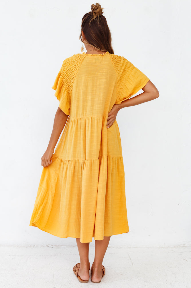 Starry Streets Midi Dress Mustard-Seaa Fashion