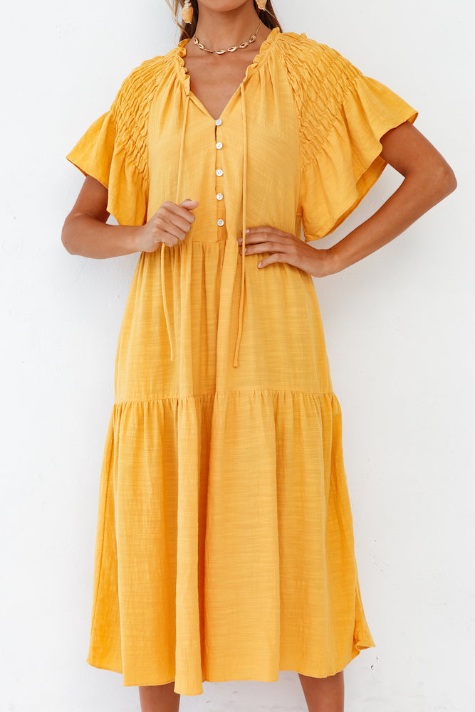 Starry Streets Midi Dress Mustard-Seaa Fashion